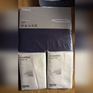 IKEA DVALA Fitted Sheet KING Navy Blue & 2 ULLVIDE PILLOW CASE White 26" X 26"